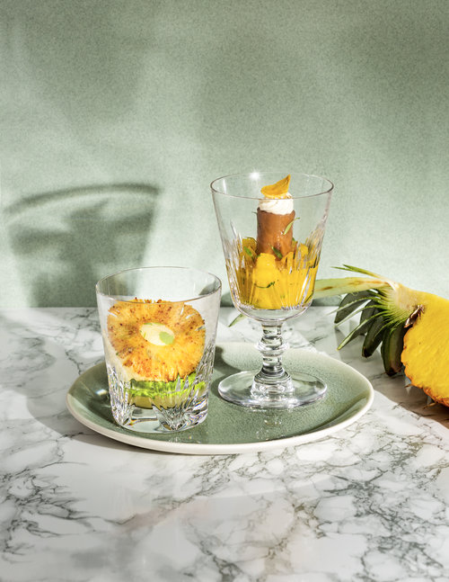 Picture of a recipe specially created by the Ritz chefs in a Saint-Louis crystal glass.