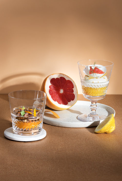 Picture of a recipe specially created by the Ritz chefs in a Saint-Louis crystal glass.