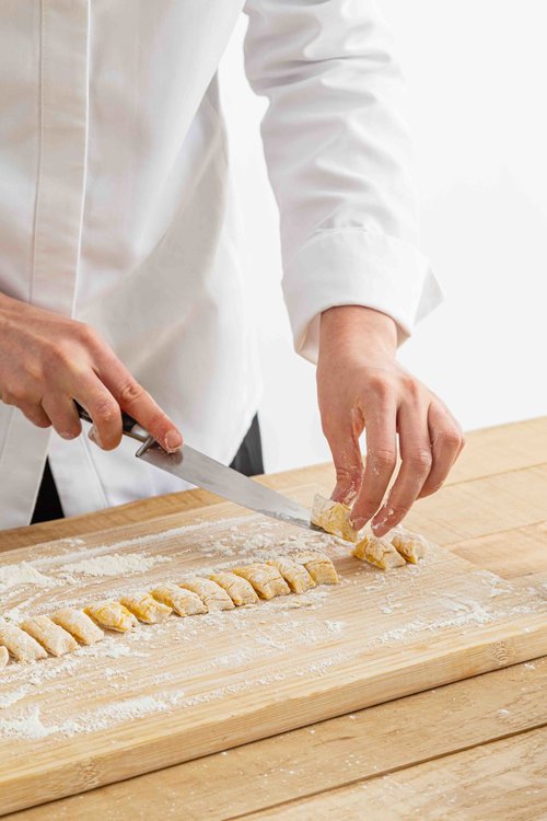 Gnocchis being made by Ruinart chef Valérie Radou
