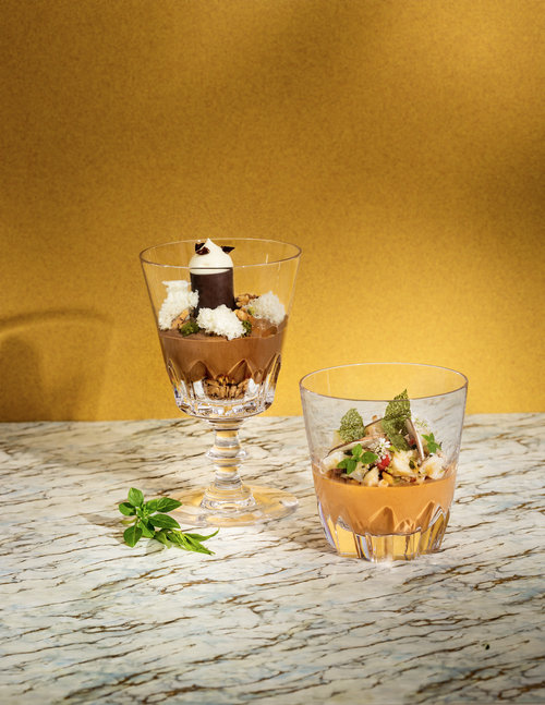 Picture of a recipe specially created by the Ritz chefs in a Saint-Louis crystal glass.