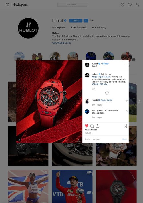 Photo showing the use of the images on Hublot's Instagram account