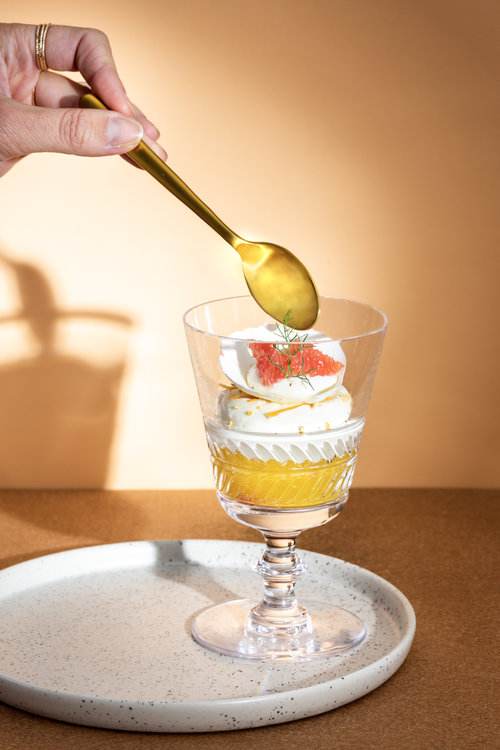 Picture of a recipe specially created by the Ritz chefs in a Saint-Louis crystal glass.