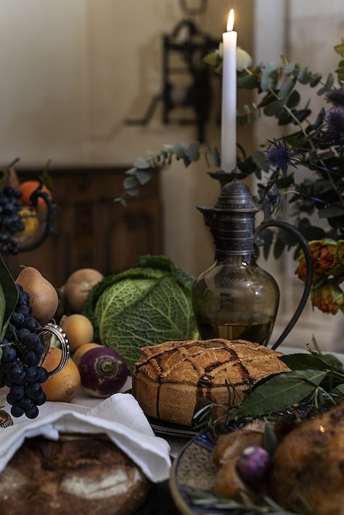 Culinary photography shows the feast of the time of Renaissance in France.