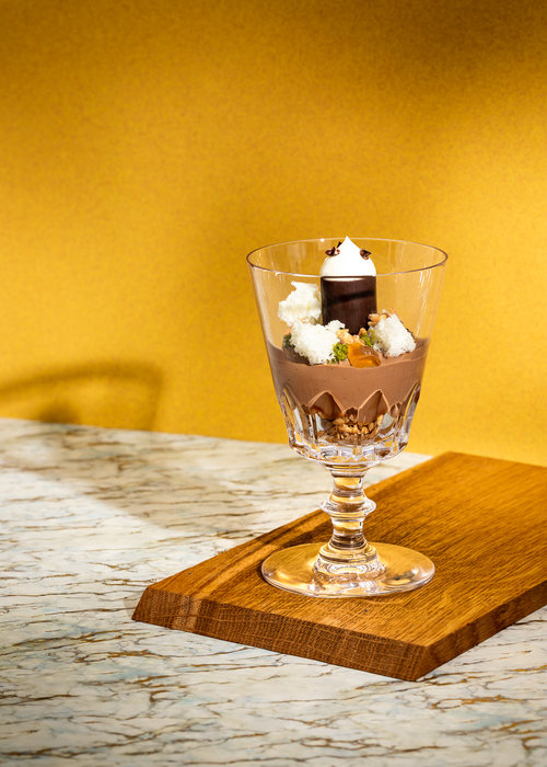 Picture of a recipe specially created by the Ritz chefs in a Saint-Louis crystal glass.